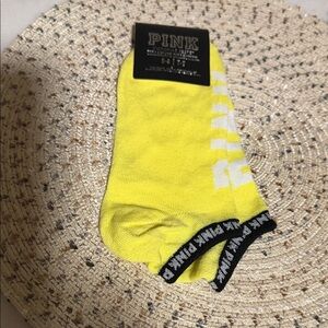 SOLD SOLD SOLD. PINK Victoria's Secret Neon Yellow Ankle Socks with Black Trim